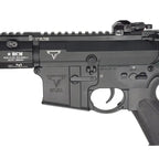 Close-up of DOUBLE BELL M4 AEG AIRSOFT gun body with detailed safety and trigger features