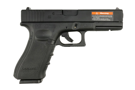 E&C EC G17 GEN4 black pistol with textured grip and safety features side view