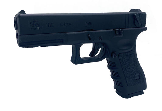 E&C Ec GLOCK G18 GEN3 black pistol with textured grip and 9mm caliber
