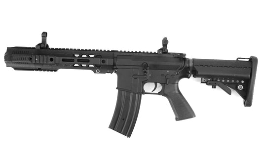 Réplique airsoft E&C 838 vltor sai 11.5 AEG noire avec crosse ajustable et rails modulaires