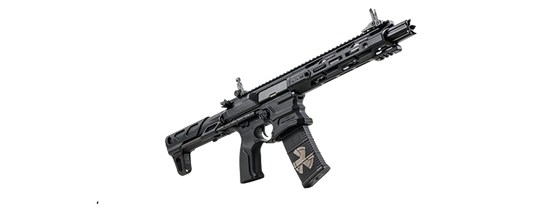 Fusil airsoft g&gBAMF Team Stealth AEG noir avec design tactique et chargeur marqué G&G