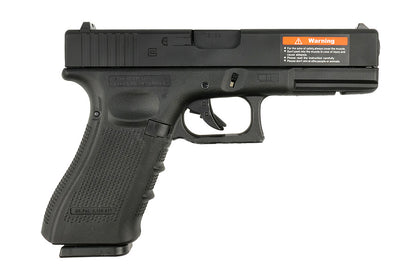 E&C black G17 gen 4 gbb airsoft pistol with textured grip and realistic slide design