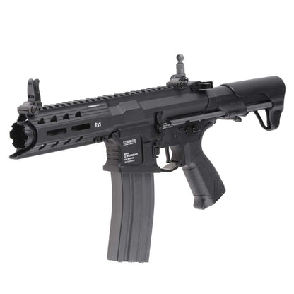 G&G ARP556 NOIR airsoft gun AEG black compact rifle with folding stock flip sights and metal magazine