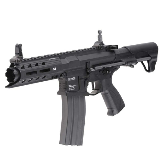 G&G ARP556 NOIR airsoft gun AEG black compact rifle with folding stock flip sights and metal magazine