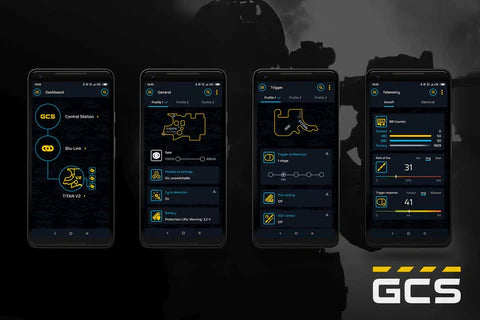 Interface mobile de GATE PULSAR D montrant le tableau de bord et les réglages détaillés du contrôle interne