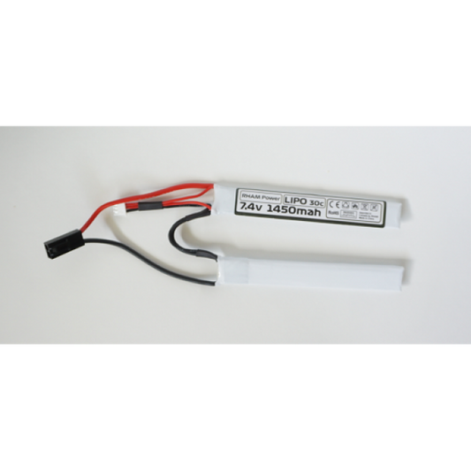 RHAM POWER airsoft 7.4v lipo battery 1450mAh slim twin pack with red and black leads and connector