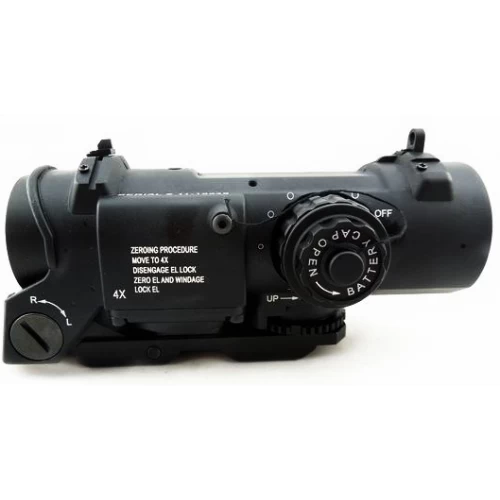 G&G ELCAN 4X tactical scope accessory with adjustment knobs and mounting base in black