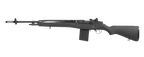 G&G GR14 M14 AEG AIRSOFT rifle with black stock and metal barrel against black background