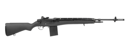 G&G GR14 M14 AEG AIRSOFT rifle with black stock and metal barrel on black background