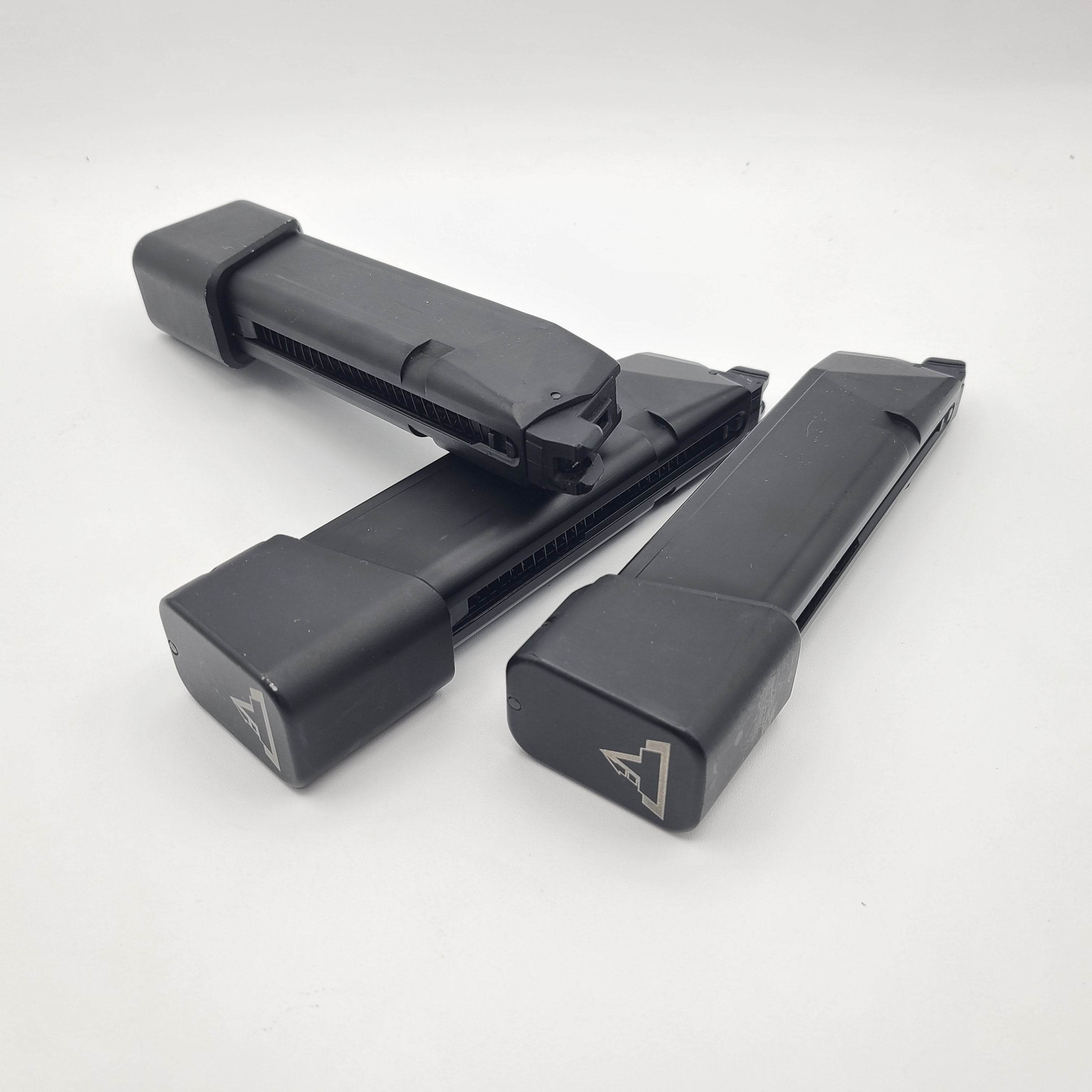 Three ARMY ARMAMENT Glock A34 airsoft magazines designed for reliable performance and easy loading