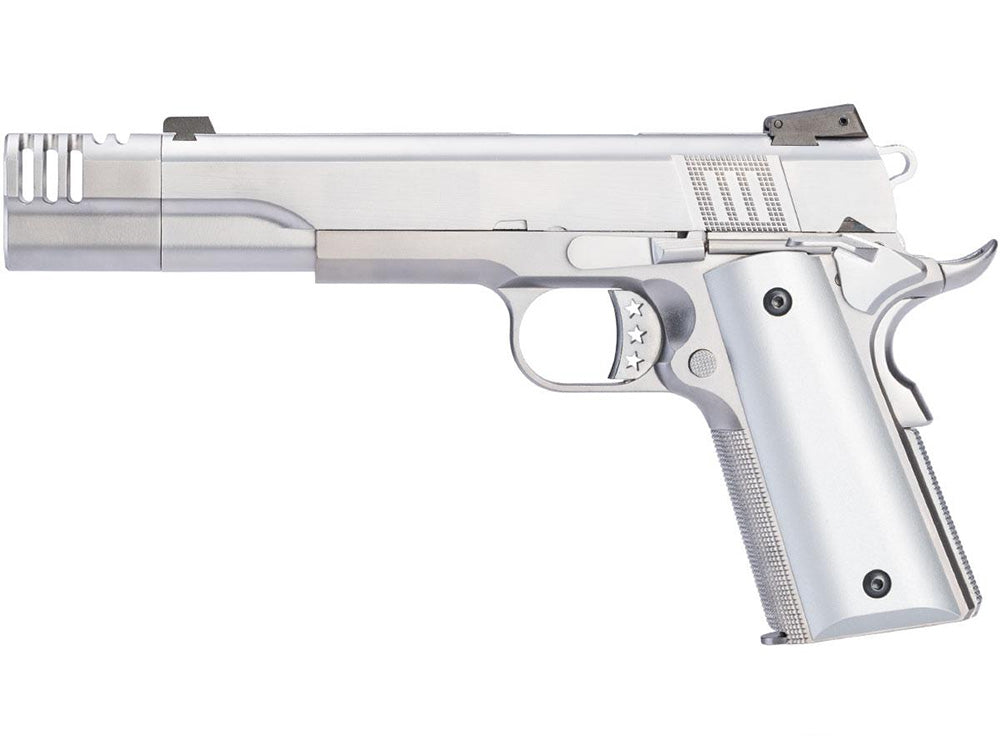 AW Custom Hitman 1911 Airsoft Pistol with Silver Finish and Tactical Design