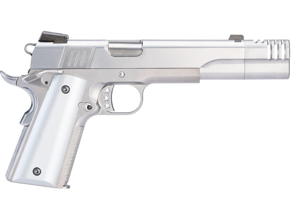 AW CUSTOM hitman 1911 airsoft gun in silver with ergonomic grip and realistic design