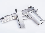 AW CUSTOM Hitman 1911 airsoft pistol with silver finish and removable magazine for airsoft enthusiasts