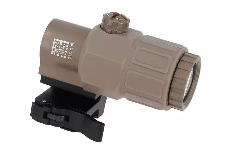 Holy Warrior G33 PT tan magnifier with adjustable mount for improved aiming precision