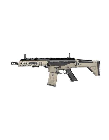 ICS CXP APE tan and black AEG rifle with collapsible stock rail system and detachable magazine by ICS