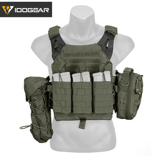 Gilet tactique vert olive avec poches multiples chesplate jpc2 de la marque IDOGEAR