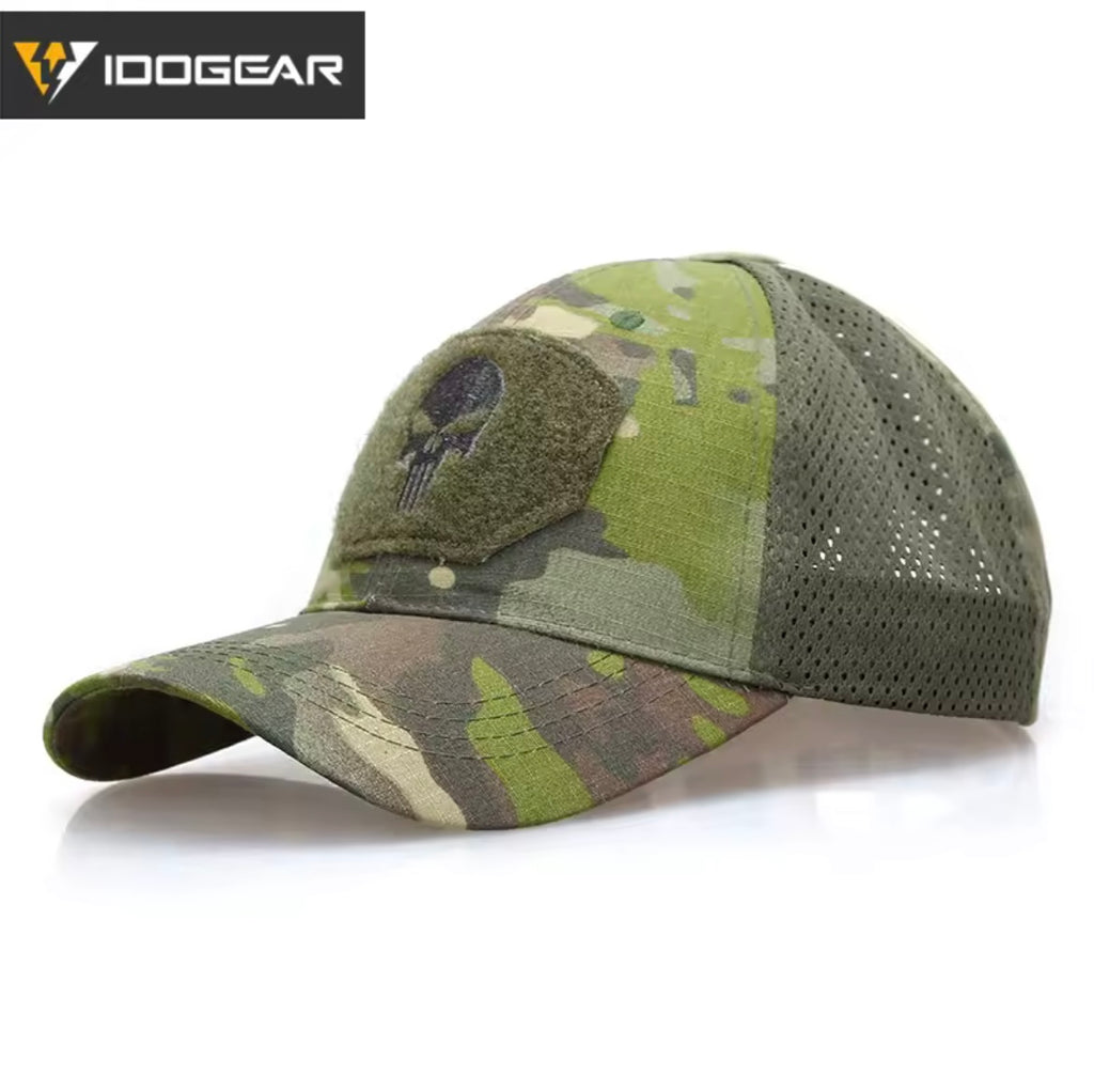 IDOGEAR Punisher cap in camo design with mesh back for breathability and comfort