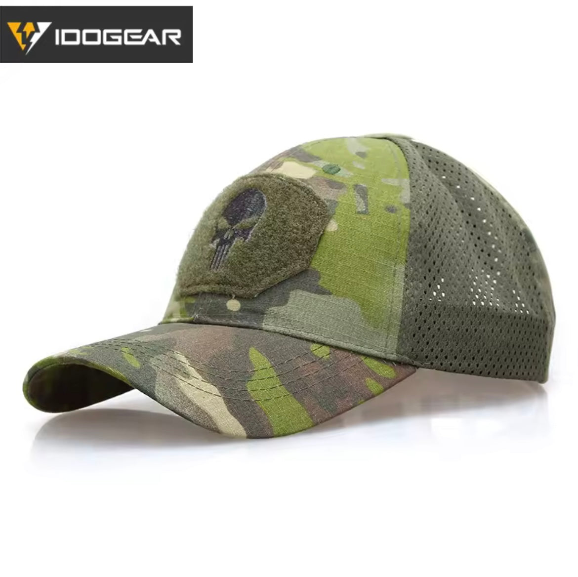 IDOGEAR Punisher cap in camouflage design with breathable mesh and embroidered logo