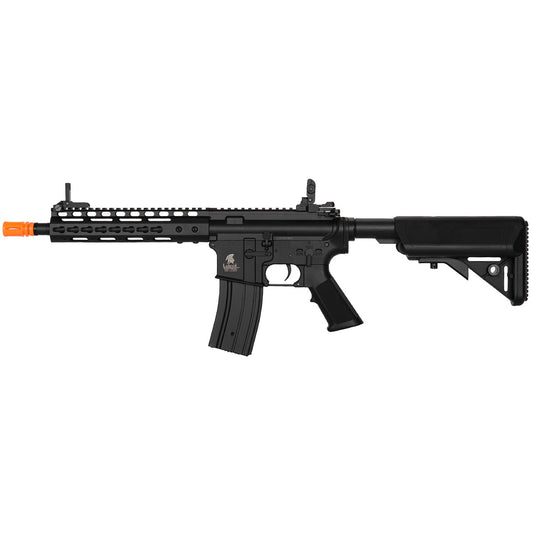 Lancer Tactical M4 LT-14C airsoft rifle black AEG with MLOK handguard orange tip adjustable stock flip up sights