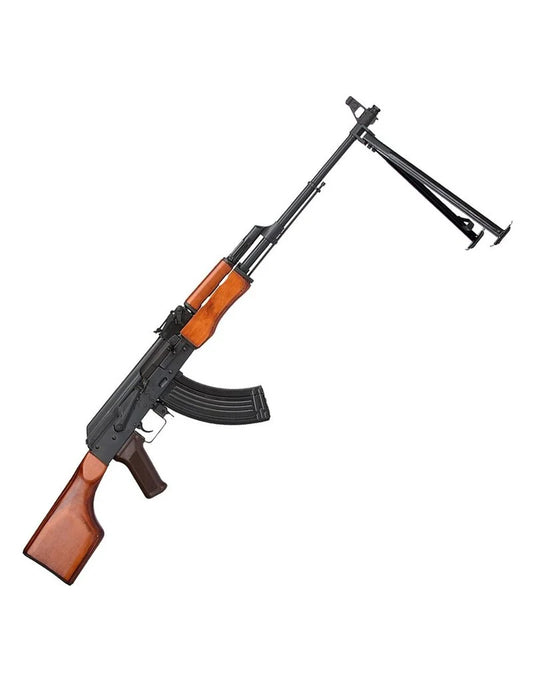 Fusil AEG LCT RPK avec crosse en bois et bipied déployé pour tir de précision