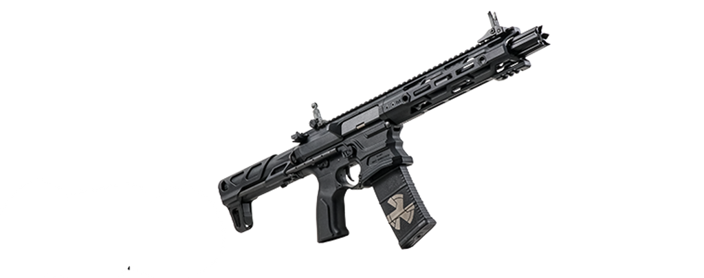G&G M4 AEG AIRSOFT gun in black with tactical rail system and adjustable stock