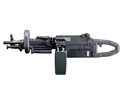Black MATRIX MUGEN FIRE LMG AEG AIRSOFT gun with drum magazine and tactical design