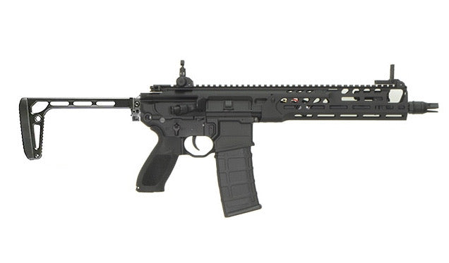 MCX SPEAR Airsoft rifle in black with adjustable stock and tactical accessories