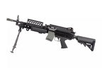 CLASSIC ARMY MK46 AEG AIRSOFT gun with bipod, black body, and adjustable stock