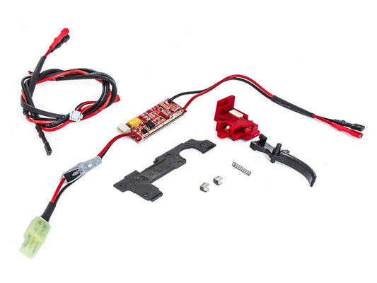 G&G MOSFET V2 AEG airsoft accessory kit including wiring, trigger, and electronic components