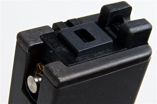 NORTHEAST MP2A1 MAG black polymer pistol magazine top close up showing feed lips follower and spring