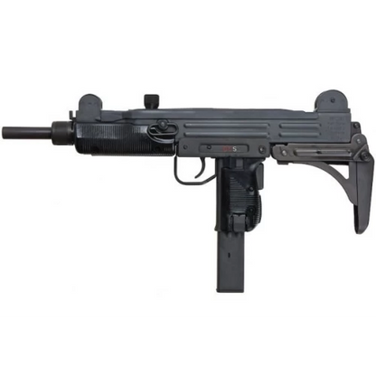 Black NORTHEAST Uzi gbb submachine gun with folding stock and extended magazine