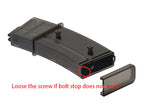 Army Armament R36 GBB mag with removable base and instructions for bolt stop adjustment