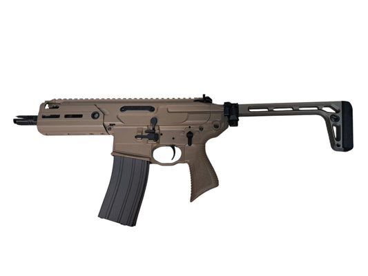 GBBR SALVO PRECISION rattler mws 5,5 gbb en finition tan avec crosse pliable et chargeur métallique