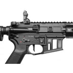 Close-up of Raven Elite G2 AEG airsoft rifle by Raven Evolution showing detailed trigger and grip