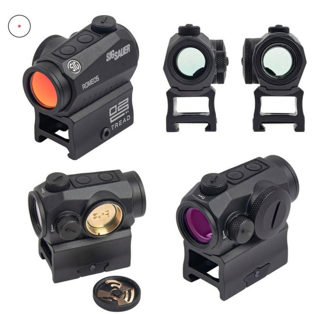 Four models of HOLY WARRIOR Romeo 5 airsoft red dot sight with various adjustment features and lens colors