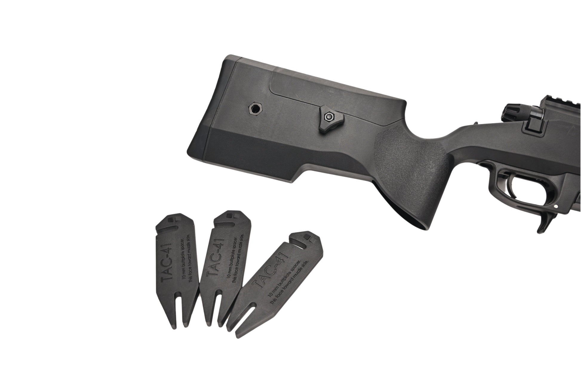 SILVERBACK TAC-41P SPORT sniper rifle stock and three adjustable cheek risers in black