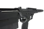 Close-up view of SILVERBACK SRS sniper rifle with black finish and bolt-action handle