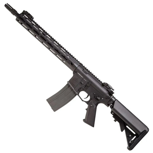 G&G SR15 E3 AEG AIRSOFT rifle with black tactical design and adjustable stock