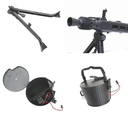 S&T MG42 LMG AEG AIRSOFT metal bipod, barrel, and drum magazine components in black