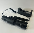 District Airsoft 1200 flash light with rechargeable battery charger and tactical design in black