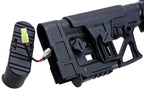 tr30 airsoft AEG adjustable buttstock showing rear battery compartment with connector cable