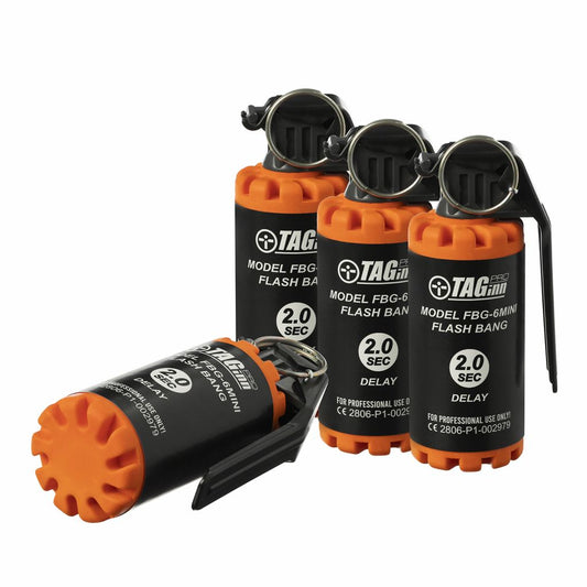 Taginn fbg-6 flash bang consumables with 2 second delay for professional use orange and black design