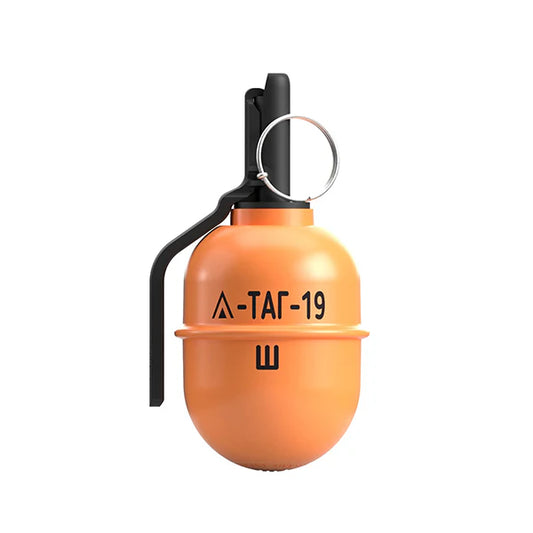 Taginn tag-19 consumable orange training grenade with black safety lever and pull ring