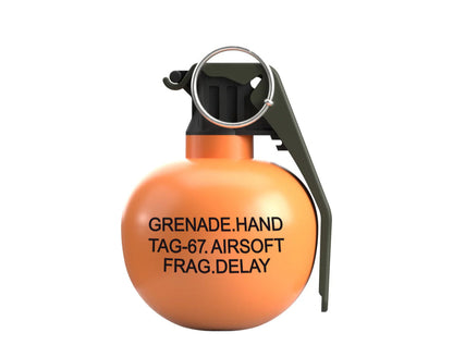 Taginn tag-67 orange airsoft hand grenade consumable with safety pin and lever