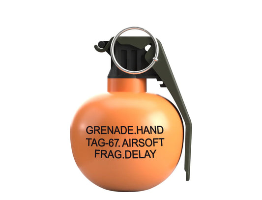 Taginn tag-67 orange airsoft hand grenade consumable with safety pin and lever
