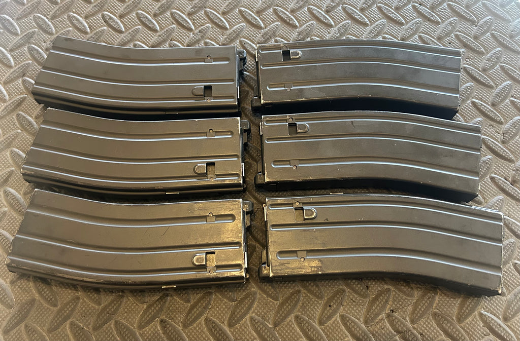 Set of six Tokyo Marui M4 MWS GBBR magazines designed for airsoft enthusiasts