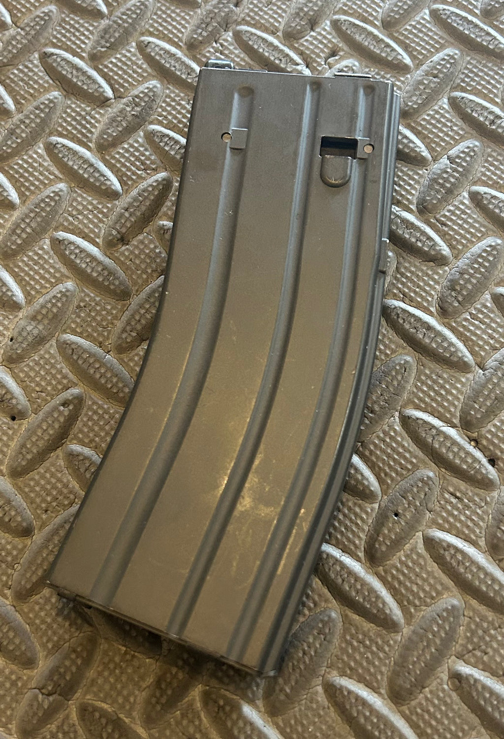 Tokyo Marui M4 MWS GBBR magazine in silver finish designed for airsoft enthusiasts