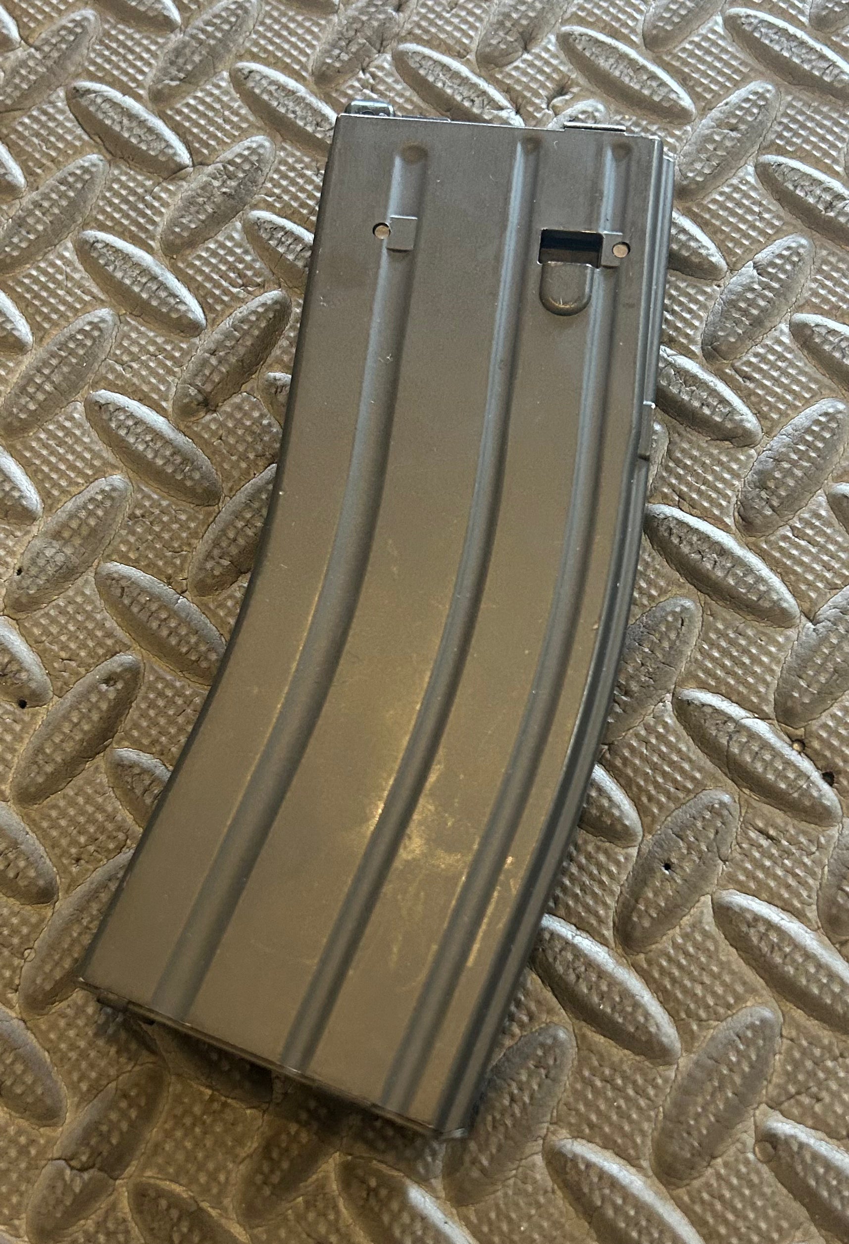 Tokyo Marui M4 MWS GBBR magazine in silver finish designed for airsoft enthusiasts