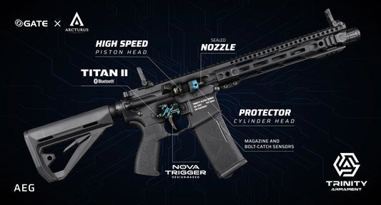 Fusil AEG TRINITY ARMAMENT GA-TA02 avec tête de piston haute vitesse et système Titan II Bluetooth