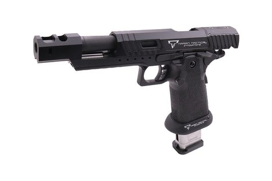 EMG TTI combat master airsoft pistol with black tactical design and extended magazine